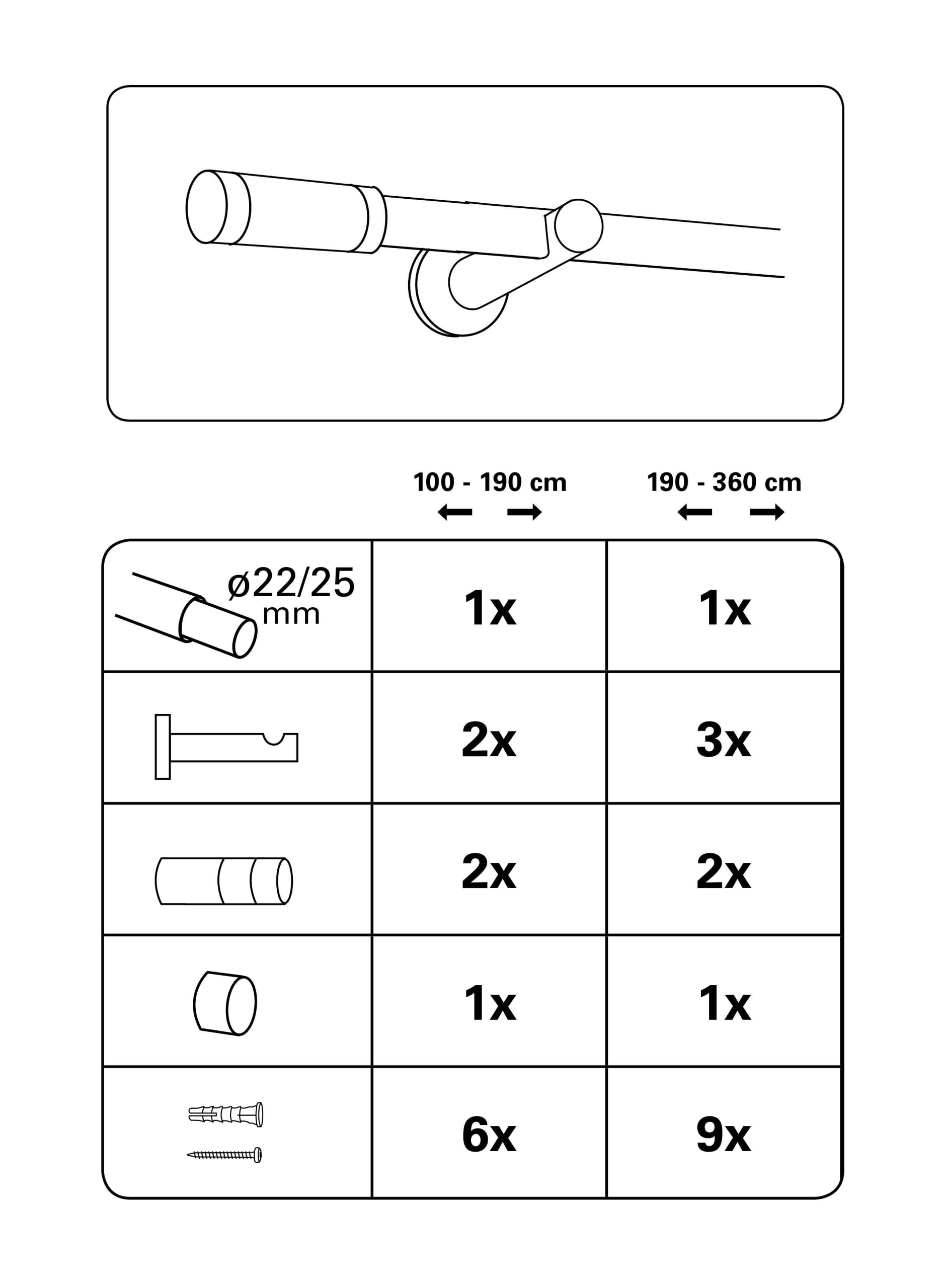 teleszkópos karnis Ø 22/25 mm henger véggel nemesacél színű teleszkópos karnis Ø 22/25 mm henger véggel nemesacél színű