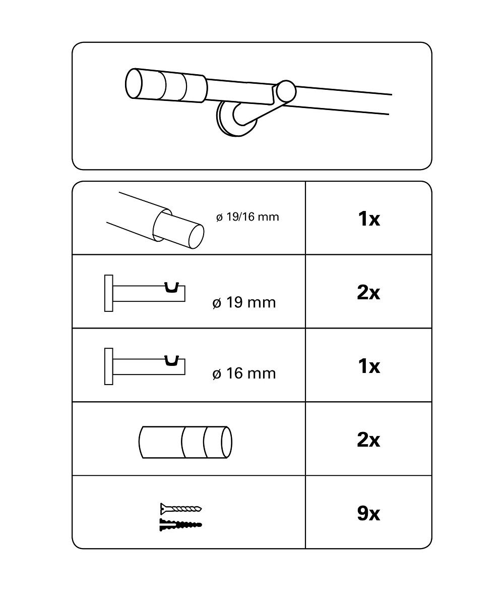kihúzható komplett karnis szett Ø16/19 mm kreta zylinder fehér kihúzható komplett karnis szett Ø16/19 mm kreta zylinder fehér
